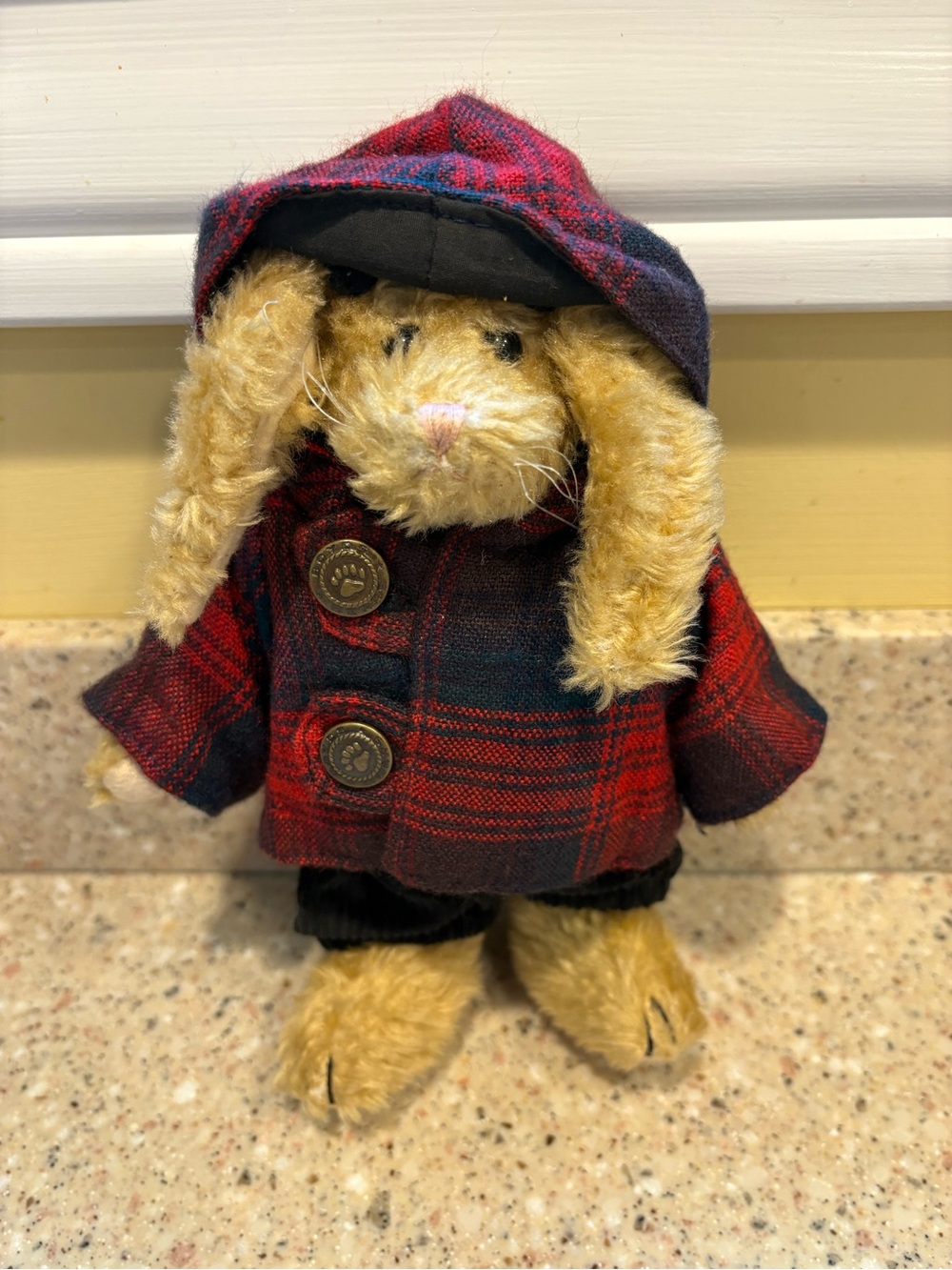 The Boyds Collection Emily Babbit with Blue Corduroy Overalls and A Plaid Coat